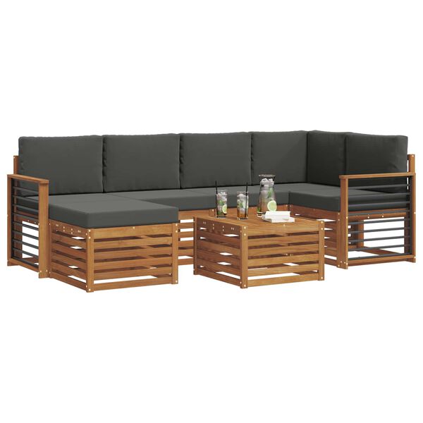 vidaXL Setovi sofa 7 pcs Prirodna i antracit Čvrsto drvo akacije