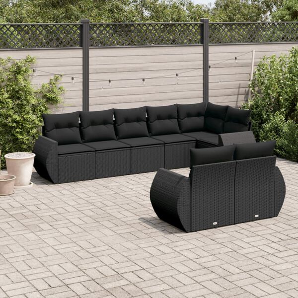 vidaXL 8-dijelni set vrtnih sofa od poliratana s jastucima crni