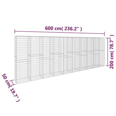 vidaXL Gabionski zid s poklopcem od pocinčanog čelika 600x50x200 cm
