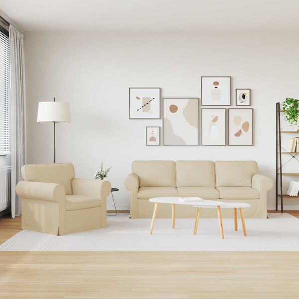 vidaXL Sofa 180cm 2 pcs Krema Metal