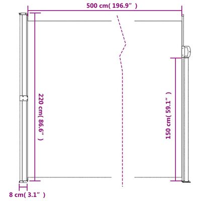 vidaXL Bočna tenda na uvlačenje krem 220 x 500 cm