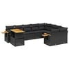 vidaXL 10-dijelni set vrtnih sofa s jastucima crni od poliratana
