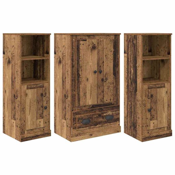 vidaXL Highboard s ladicama 3 pcs Staro drvo Konstruirano drvo