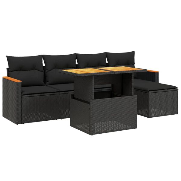 vidaXL 6-dijelni set vrtnih sofa s jastucima crni od poliratana