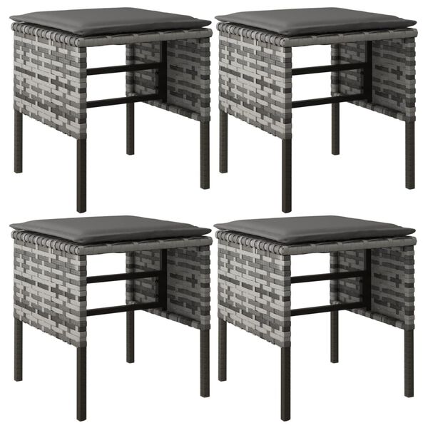 vidaXL Vrtni taburei s jastucima 4 kom sivi od poliratana