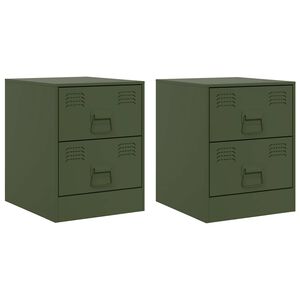 vidaXL Noćni ormarići 2 kom zeleni 34,5 x 39 x 44 cm čelični