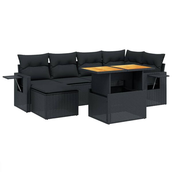 vidaXL 7-dijelni set vrtnih sofa od poliratana s jastucima crni