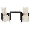 vidaXL 3-dijelni bistro set s jastucima crni od poliratana