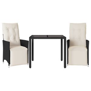 vidaXL 3-dijelni bistro set s jastucima crni od poliratana