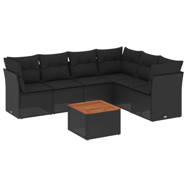 vidaXL 7-dijelni set vrtnih sofa od poliratana s jastucima crni