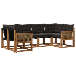 vidaXL Set vanjskih sofa s jastukom 6 pcs Prirodna i crna