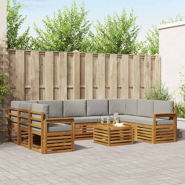 vidaXL Setovi sofa 10 pcs Prirodna i svijetlo siva Čvrsto drvo akacije