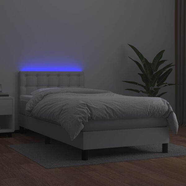 vidaXL Krevet box spring s madracem LED bijeli 100x200 cm umjetna koža