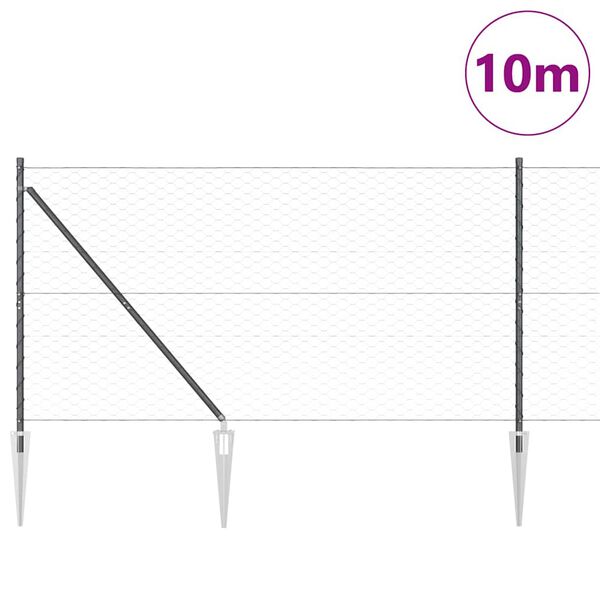 vidaXL Stup za ogradu Siva 10 x 1,2 m (mreža 50 mm) Čelik i PVC