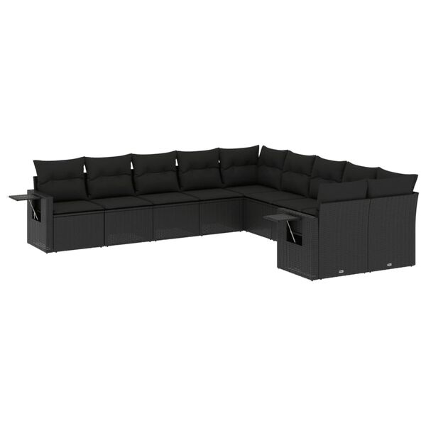 vidaXL 10-dijelni set vrtnih sofa s jastucima crni od poliratana