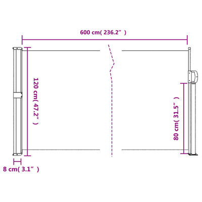 vidaXL Uvlačiva bočna tenda 120 x 600 cm krem