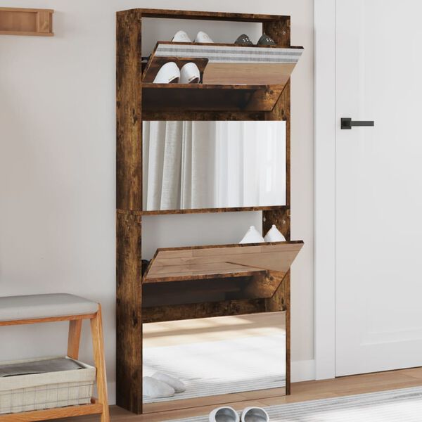 vidaXL Ormarić za cipele s ogledalom 4 razine boja hrasta 63x17x134 cm