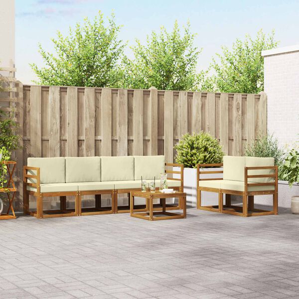 vidaXL Set vanjskih sofa 7 pcs Prirodna i krem Čvrsto drvo akacije