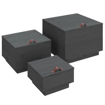 vidaXL Kutije za pohranu s poklopcima 3 kom sive od masivne borovine