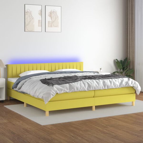 vidaXL Krevet box spring s madracem LED zeleni 200x200 cm od tkanine