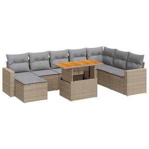 vidaXL 9-dijelni set vrtnih sofa s jastucima bež od poliratana