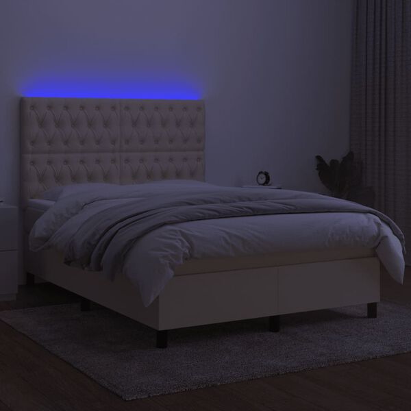 vidaXL Krevet box spring s madracem LED krem 140x190 cm od tkanine