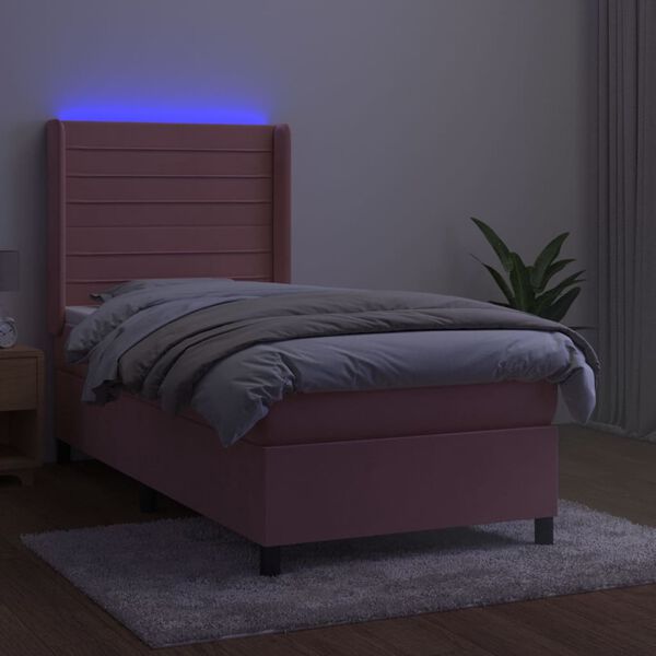 vidaXL Krevet box spring s madracem LED ružičasti 100x200cm bar&scaron;unasti