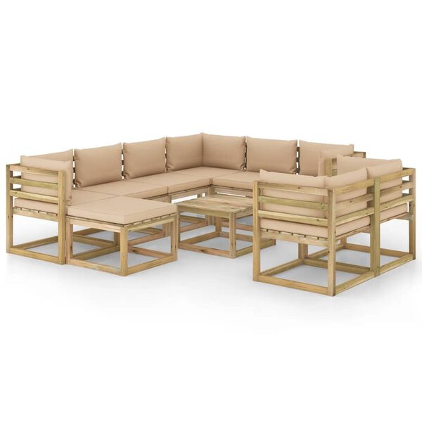 vidaXL 10-dijelna vrtna garnitura od impregnirane borovine s jastucima