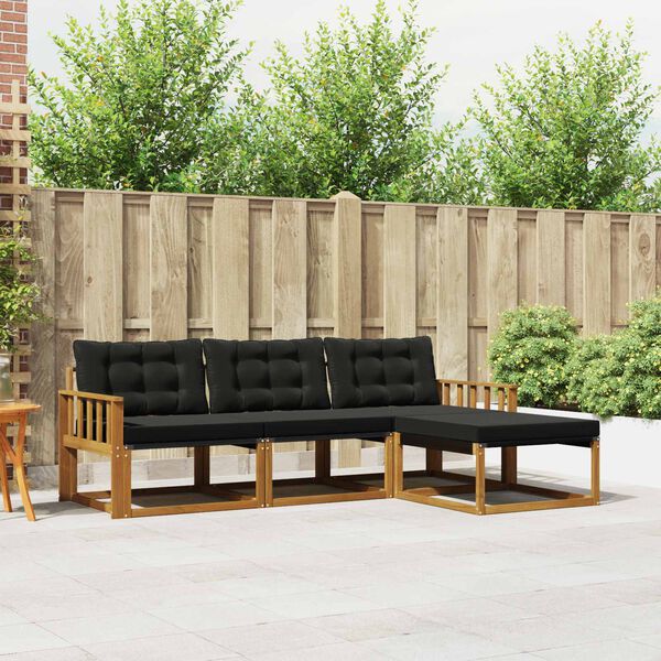 vidaXL Set vanjskih sofa s jastukom 4 pcs Prirodna i crna