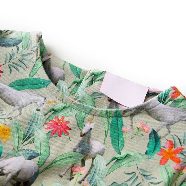 Dječja haljina s lepršavim rukavima svijetla kaki boja 116