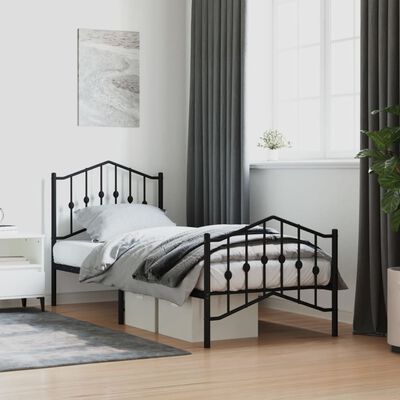 vidaXL Metalni okvir kreveta s uzglavljem i podnožjem crni 90 x 200 cm