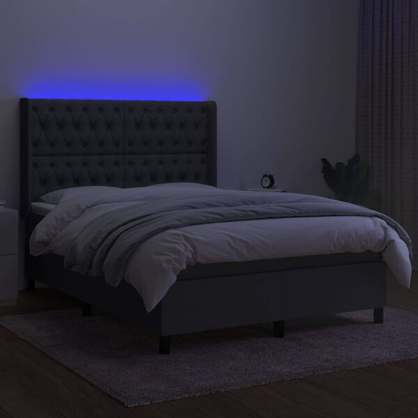 vidaXL Krevet box spring s madracem LED tamnosivi 140x200 cm tkanina