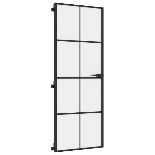 vidaXL Sobna vrata tanka crna 76 x 201,5 cm kaljeno staklo i aluminij