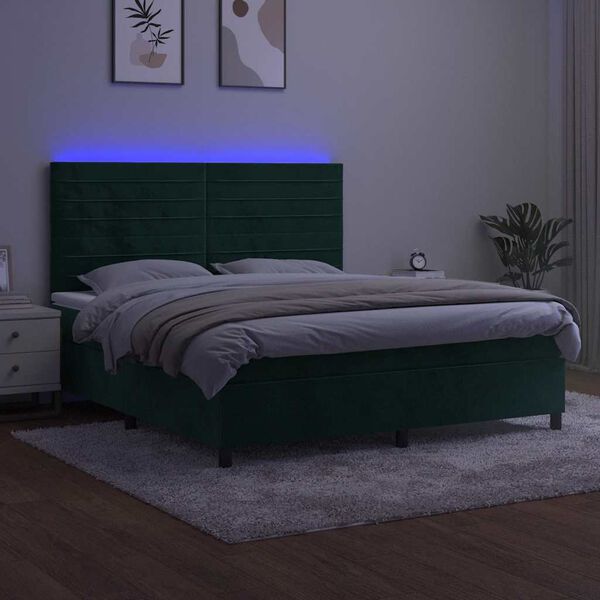 vidaXL Krevet box spring s madracem LED tamnozeleni 160x200 cm bar&scaron;un