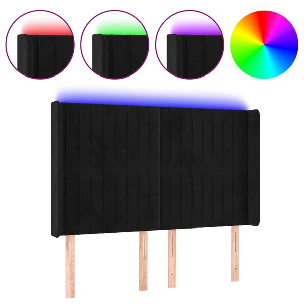 vidaXL LED uzglavlje crno 147x16x118/128 cm baršunasto