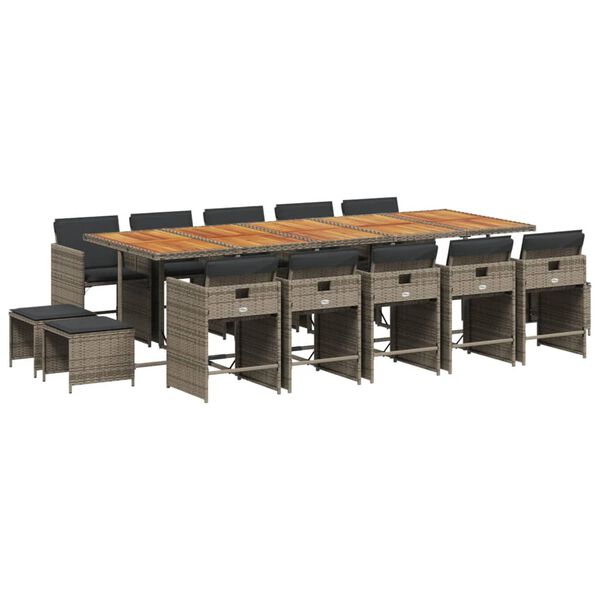 vidaXL 15-dijelni vrtni blagovaonski set s jastucima poliratan sivi