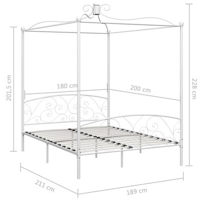 vidaXL Okvir za krevet s nadstrešnicom bijeli metalni 180 x 200 cm