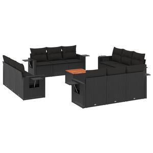 vidaXL 13-dijelni set vrtnih sofa s jastucima poliratan crni