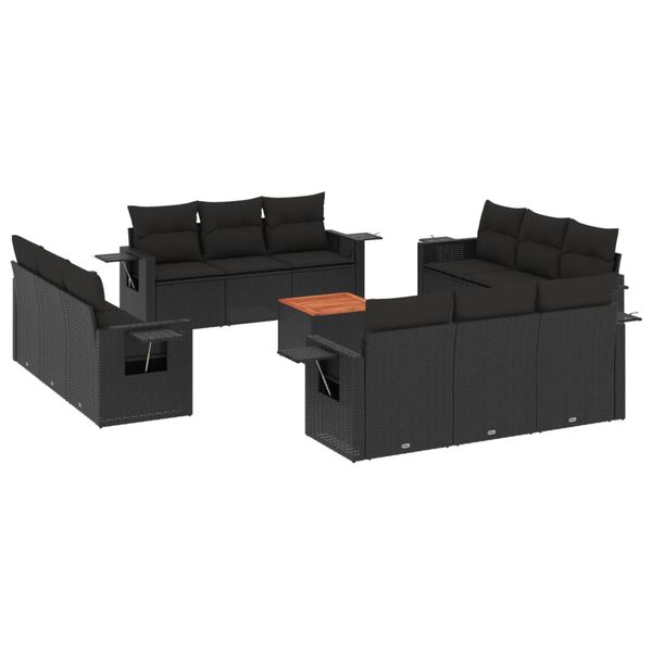 vidaXL 13-dijelni set vrtnih sofa s jastucima poliratan crni