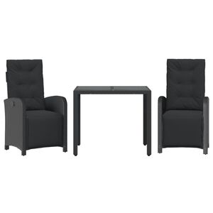 vidaXL 3-dijelni bistro set s jastucima crni od poliratana