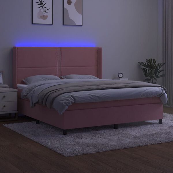 vidaXL Krevet box spring s madracem LED ružičasti 160x200cm bar&scaron;unasti