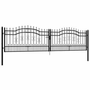 vidaXL Vrata za ogradu KAMPEN s kopljem na vrhu crna 394,5 x 100 cm čelična