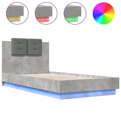vidaXL Okvir za krevet s uzglavljem i LED svjetlima siva boja betona