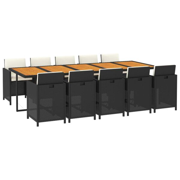 vidaXL 11-dijelni vrtni blagovaonski set s jastucima poliratan crni