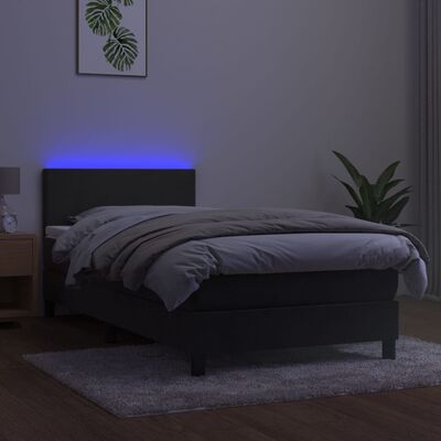 vidaXL Krevet box spring s madracem LED tamnosivi 90x190 cm baršun