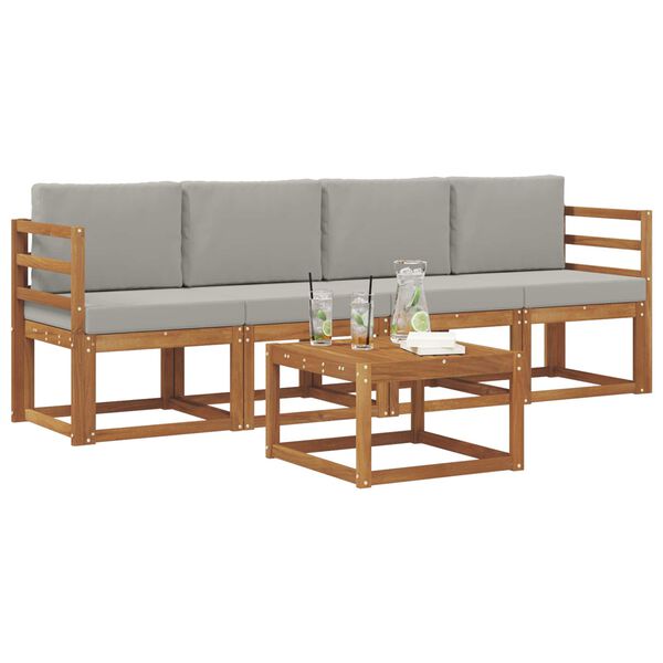 vidaXL Set vanjskih sofa s jastukom 5 pcs Prirodna i svijetlo siva