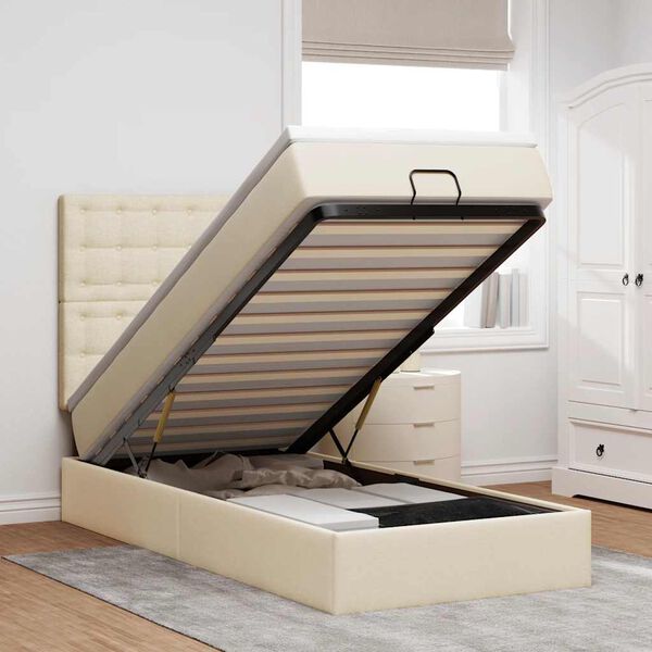 vidaXL Otomanski okvir kreveta s madraca krem 90x190cm od tkanine