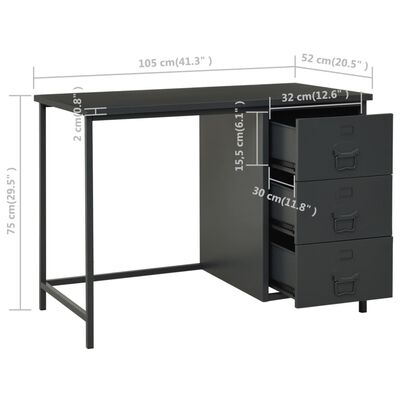 vidaXL Industrijski radni stol s ladicama antracit 105x52x75 cm čelik