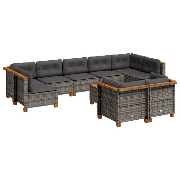 vidaXL 10-dijelni set vrtnih sofa od poliratana s jastucima sivi
