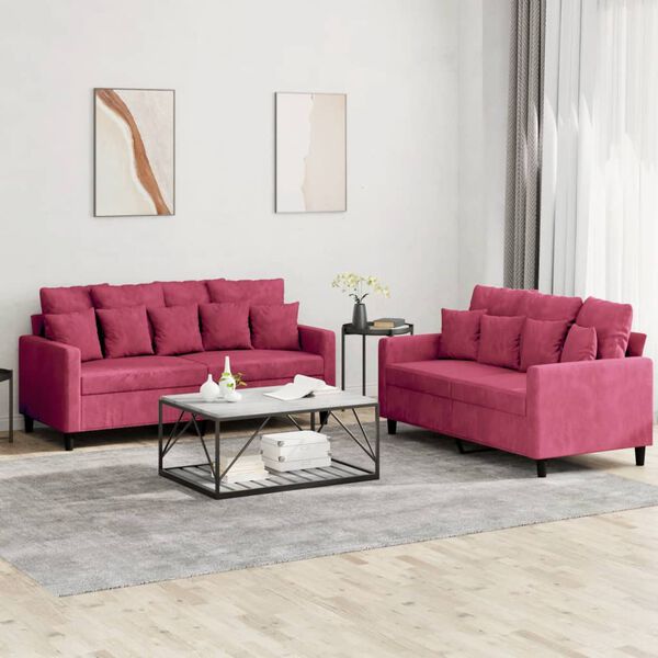 vidaXL 2-dijelni set sofa s jastucima crvena boja vina bar&scaron;unasti